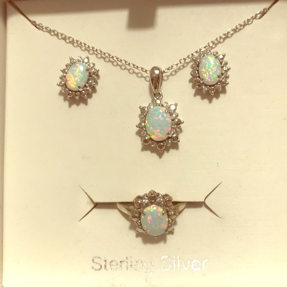 Sterling silver simulated opal jewelry set
